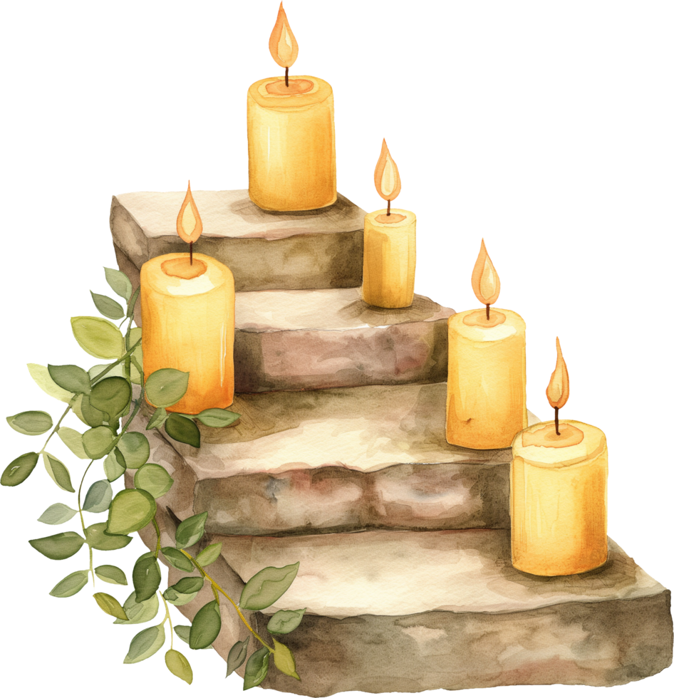 Placing candles on steps or ledges to create height and depth in decor png