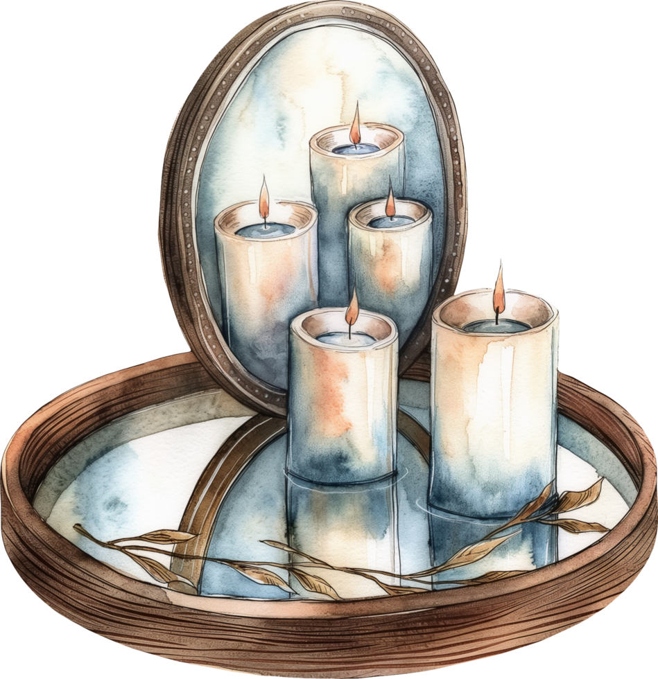 Arranging candles around a mirror for a mysterious, reflective effect png