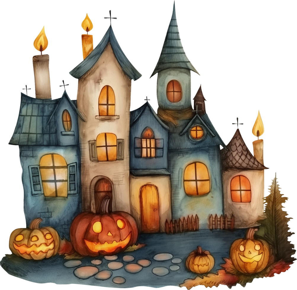 Using candlelight to illuminate a homemade Halloween village display png