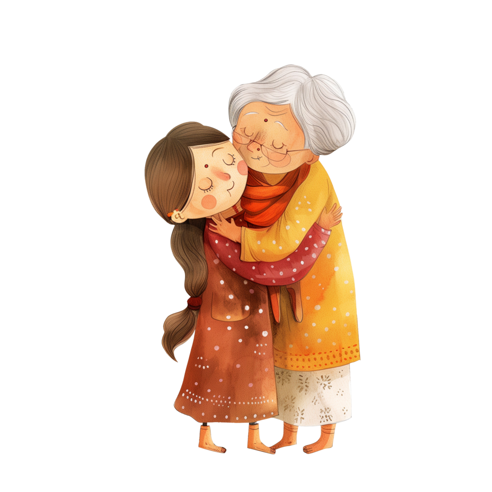 Cute Indian Woman hugging Old Mother png