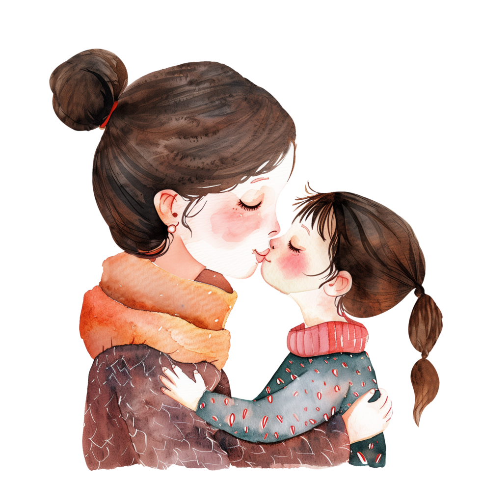 cute Mother Kissing Her Daughter on the Cheek png