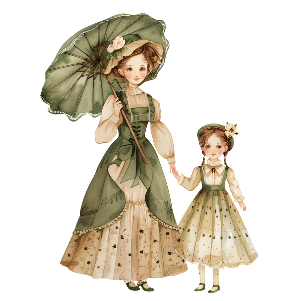 Cute Vintage Victorian Mother and Girl png
