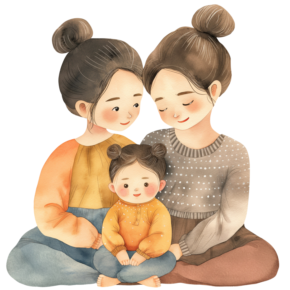 cute 2 mothers with a child png
