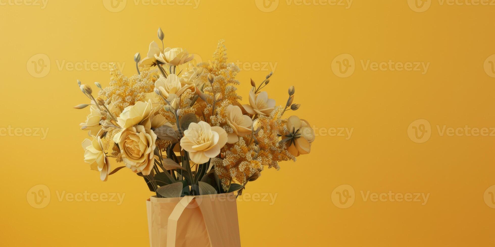 yellow flower bouquet arrangement gift, ai photo