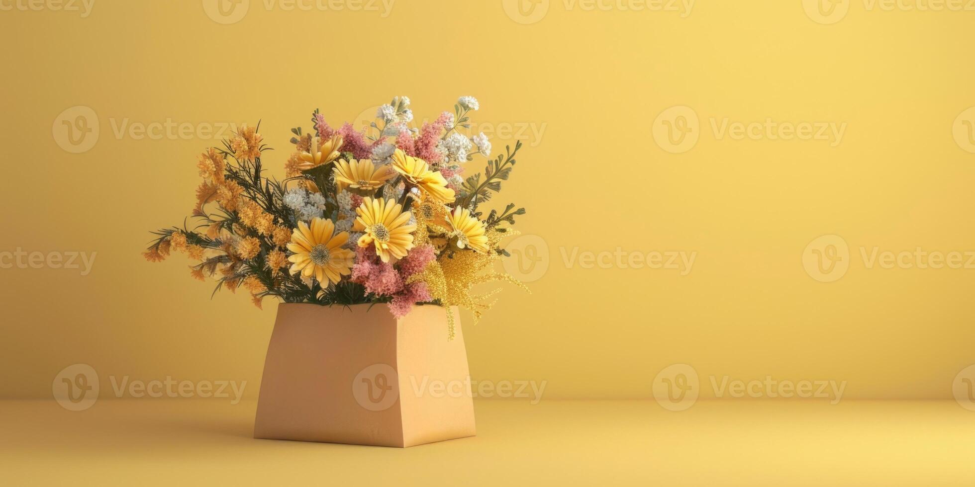 yellow flower bouquet arrangement gift, ai photo