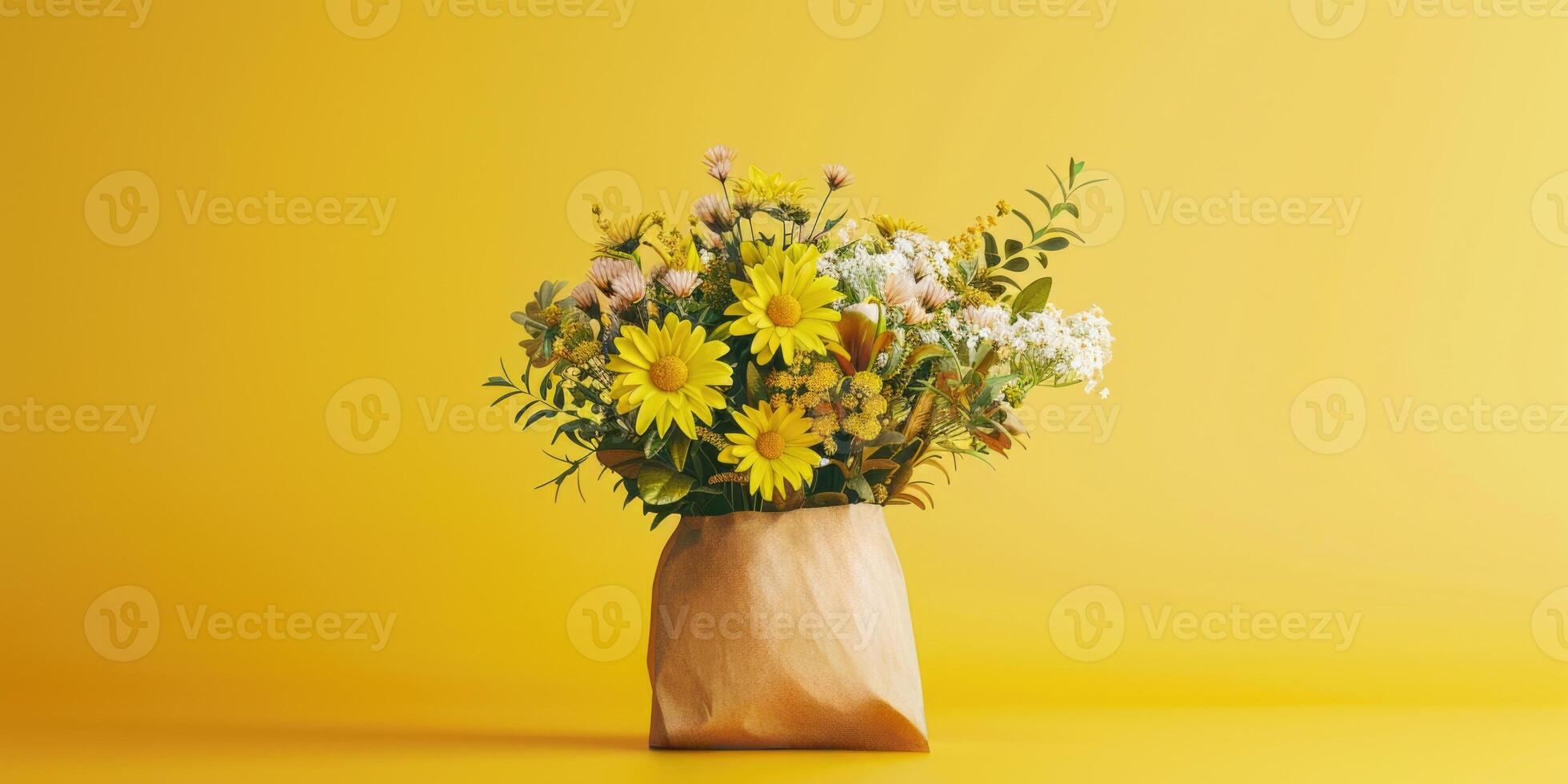 yellow flower bouquet arrangement gift, ai photo