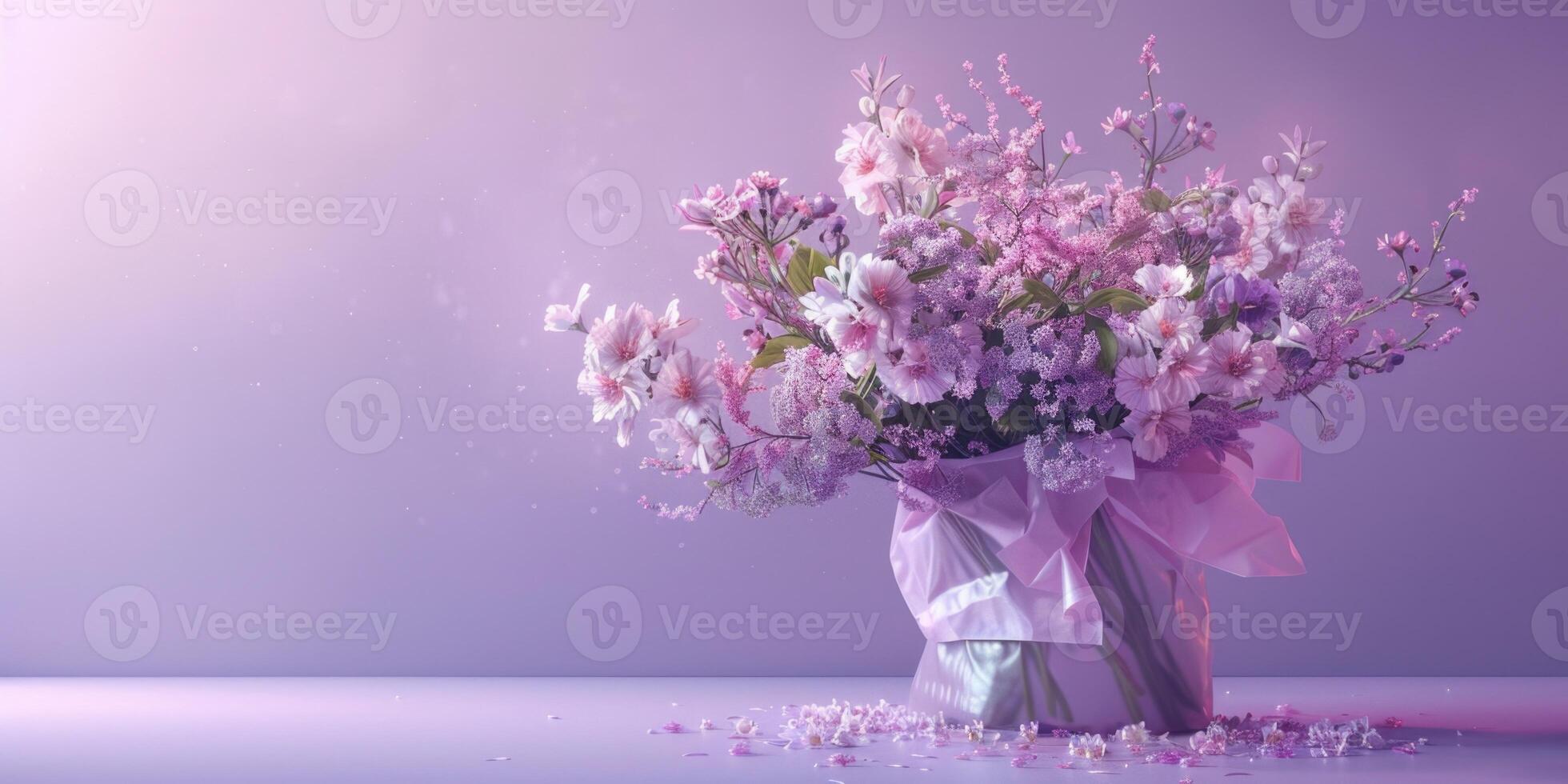 purple flower bouquet arrangement gift, ai photo