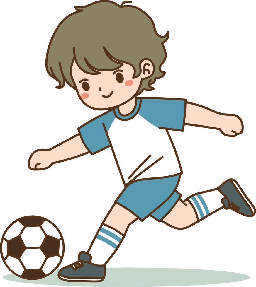 pequeño niño jugando fútbol ilustración vector