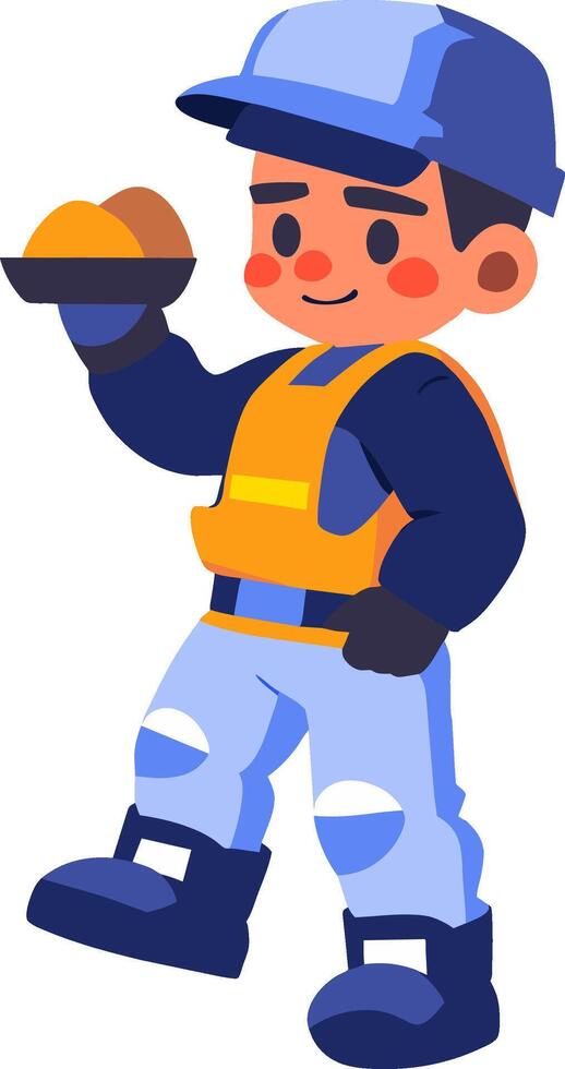 Mining miner cartoon character of male worker holding lunch vector