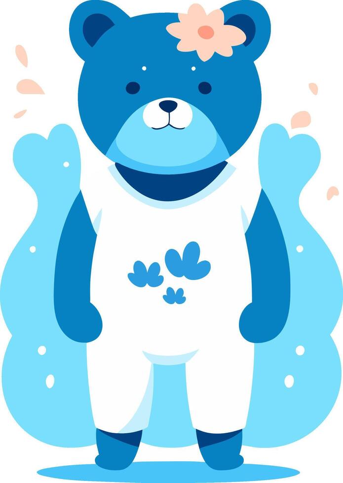 Cute cartoon blue bear with a flower on his head vector