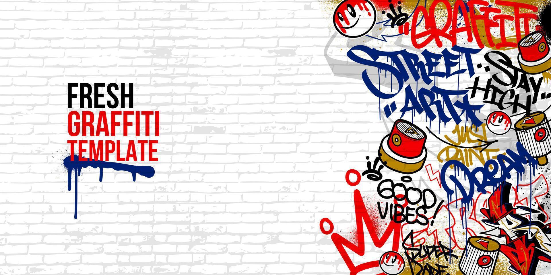 Graffiti background with throw-up and tagging hand-drawn style. Street art graffiti urban theme in format. vector