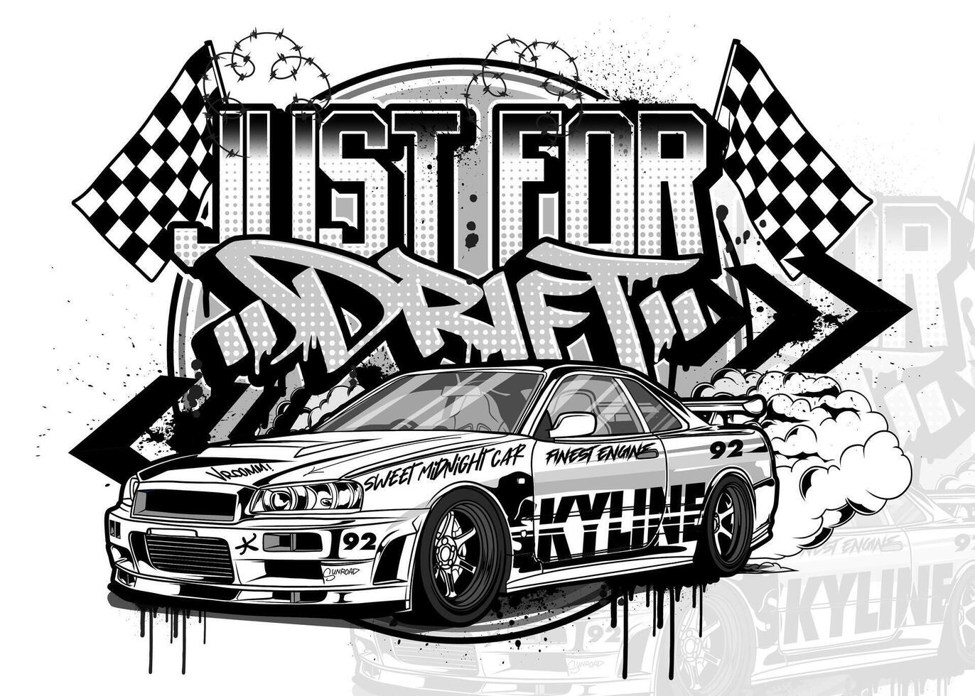 Car Graffiti Illustration. Racing car illustration in graffiti style. vector