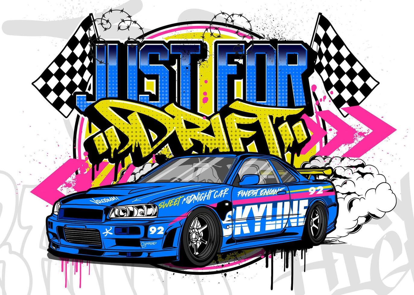 Car Graffiti Illustration. Racing car illustration in graffiti style. vector