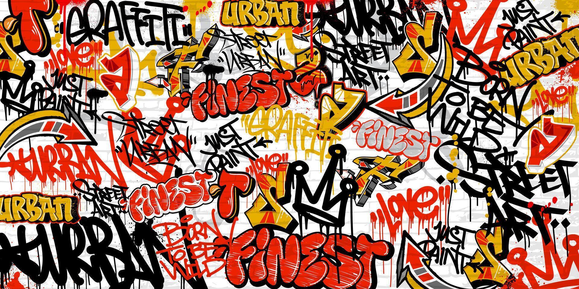 Graffiti background with throw-up and tagging hand-drawn style. Street art graffiti urban theme in format. vector