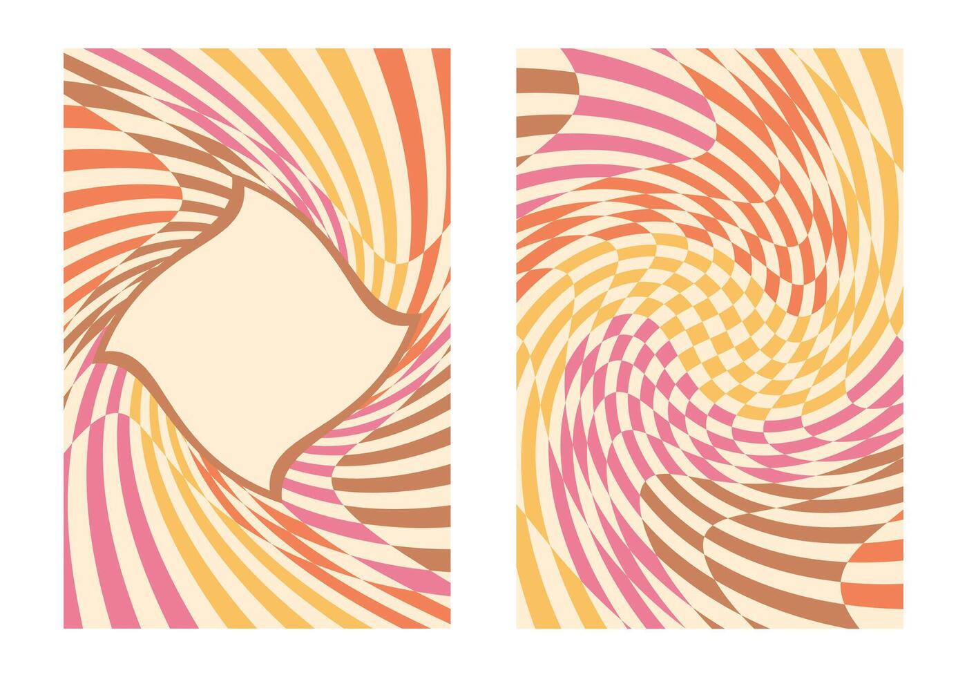 Groovy checkered backgrounds set. Abstract orange posters in Y2K retro style. vector