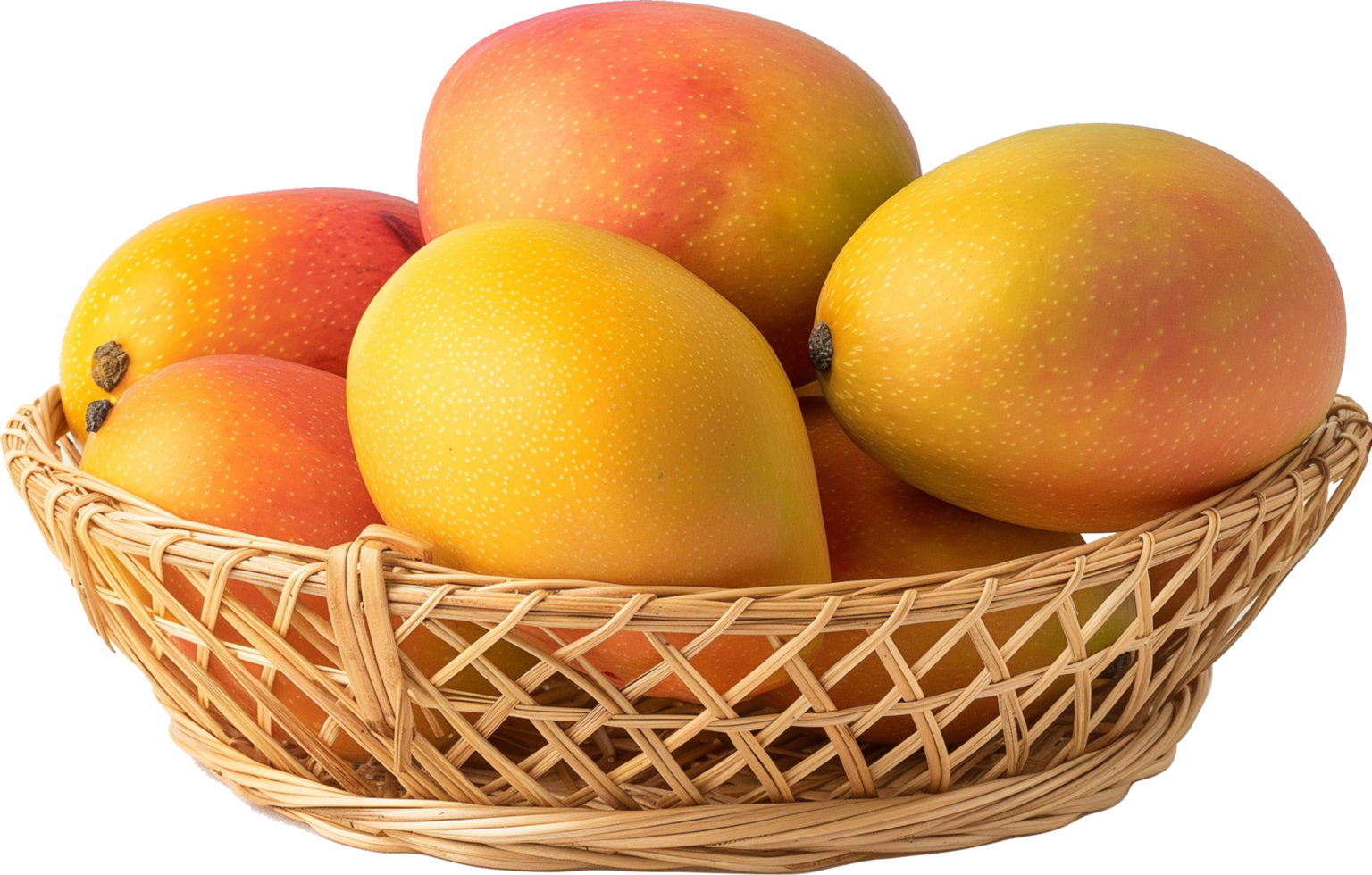 a group of mango in basket isolated on a transparent background png