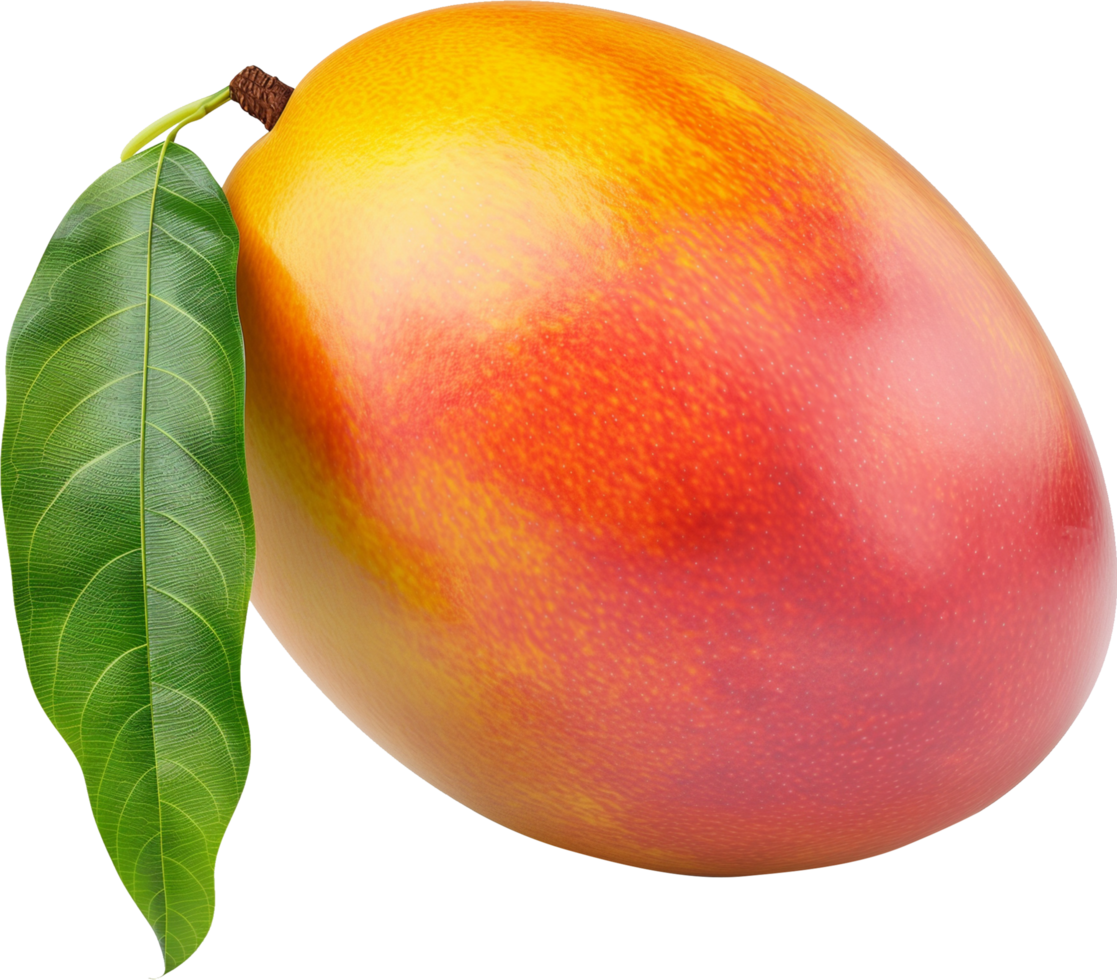 Ripe mango with leaf isolated on a transparent background png
