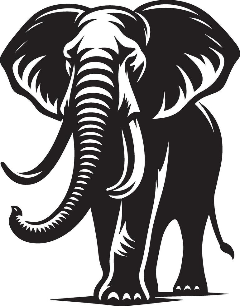 Elephant silhouettes art, black and white color vector