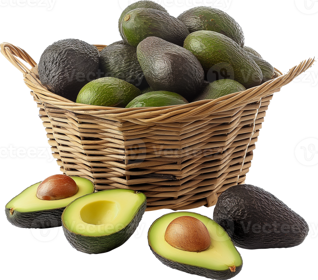Avocado fruits in a basket isolated on a transparent background png