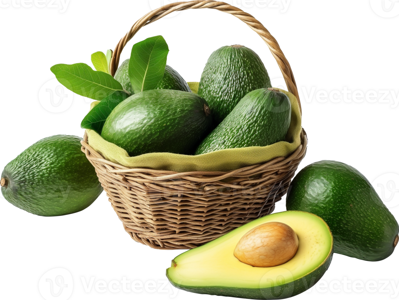 Avocado fruits in a basket isolated on a transparent background png
