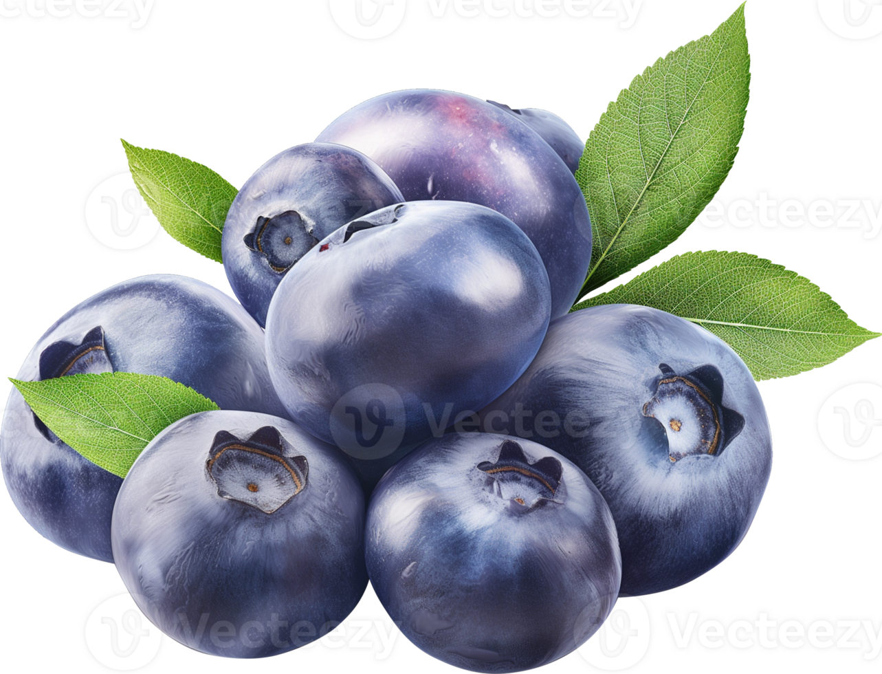 Fresh ripe blueberries with leaves isolated png