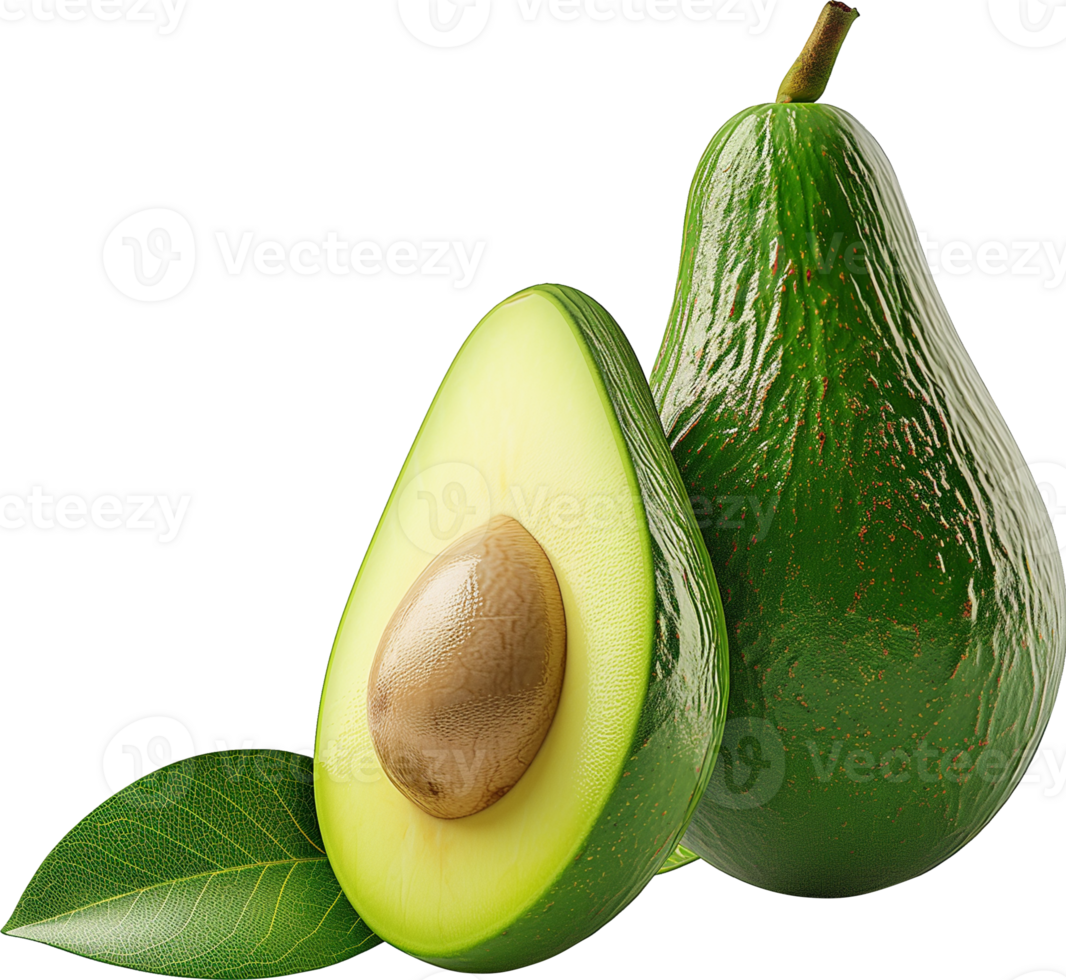 Delicious Avocado fruit and slice with leaves isolated png