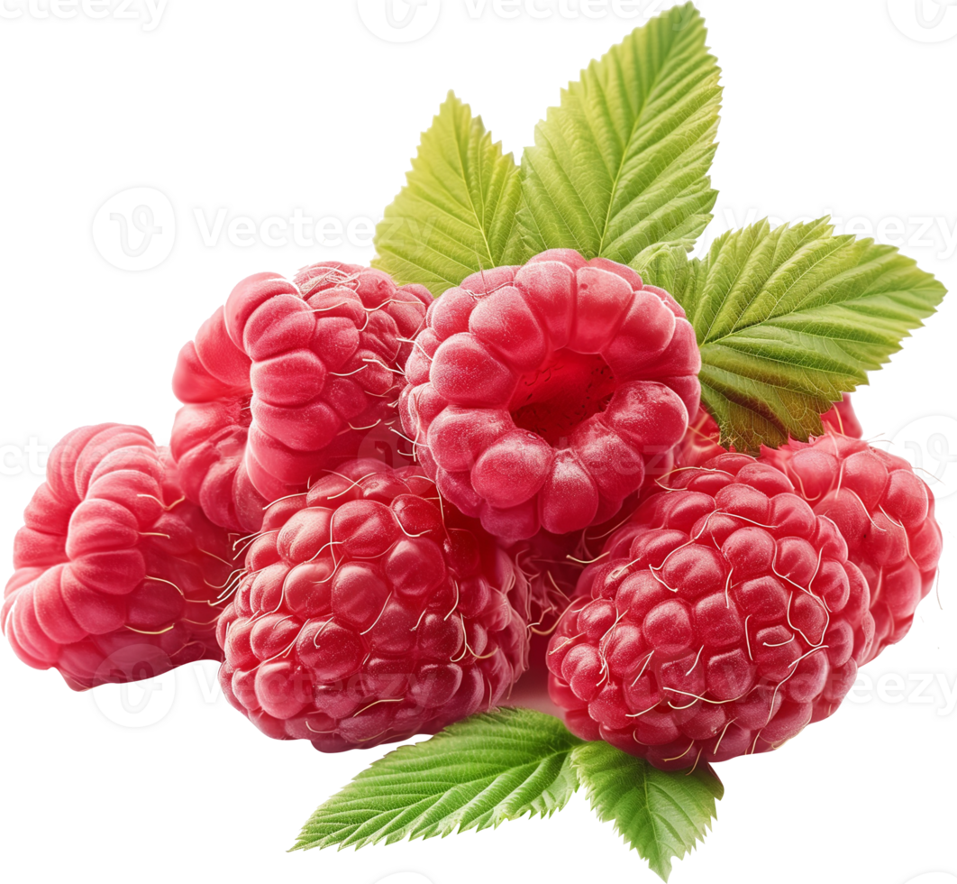 Juicy ripe Raspberries isolated on a transparent background png