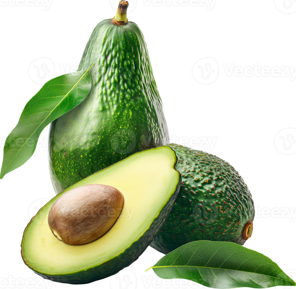 Delicious Avocado fruit and slice with leaves isolated png