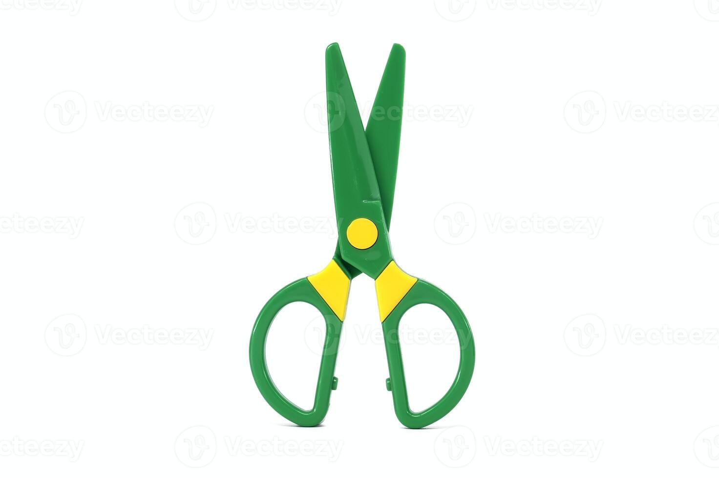 Safety plastic scissors for paper cut art craft isolated on white background photo