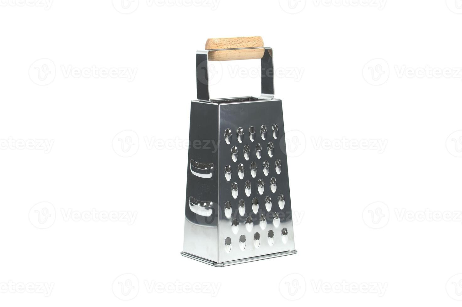Stainless four sided box grater for kitchen isolated on white background photo