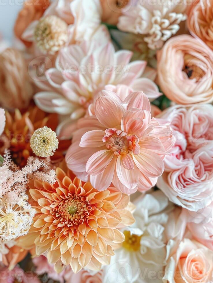 peach color flower bouquet arrangement, ai photo