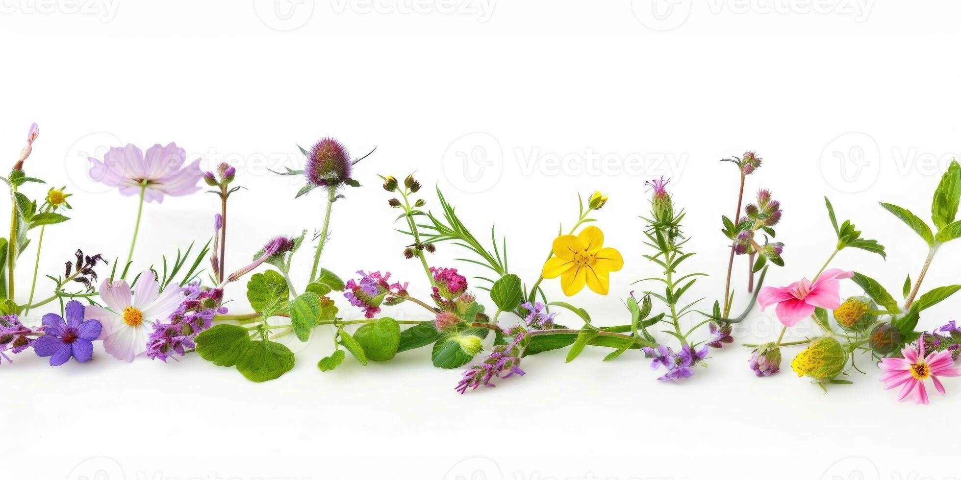 wildflowers decoration floral flatlay on white background photo