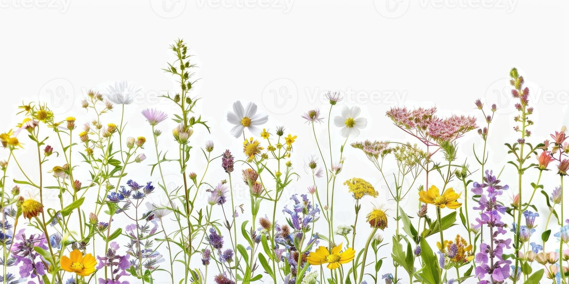 wildflowers decoration floral flatlay on white background photo