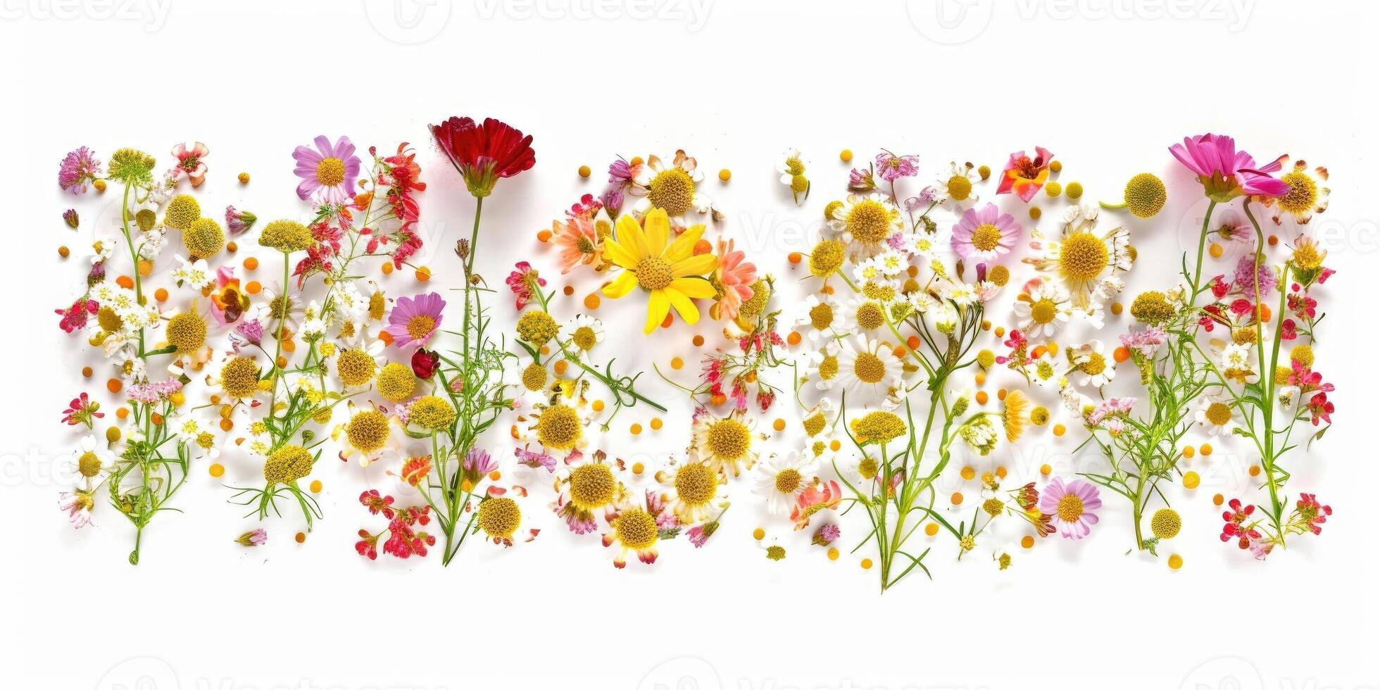 wildflowers decoration floral flatlay on white background photo