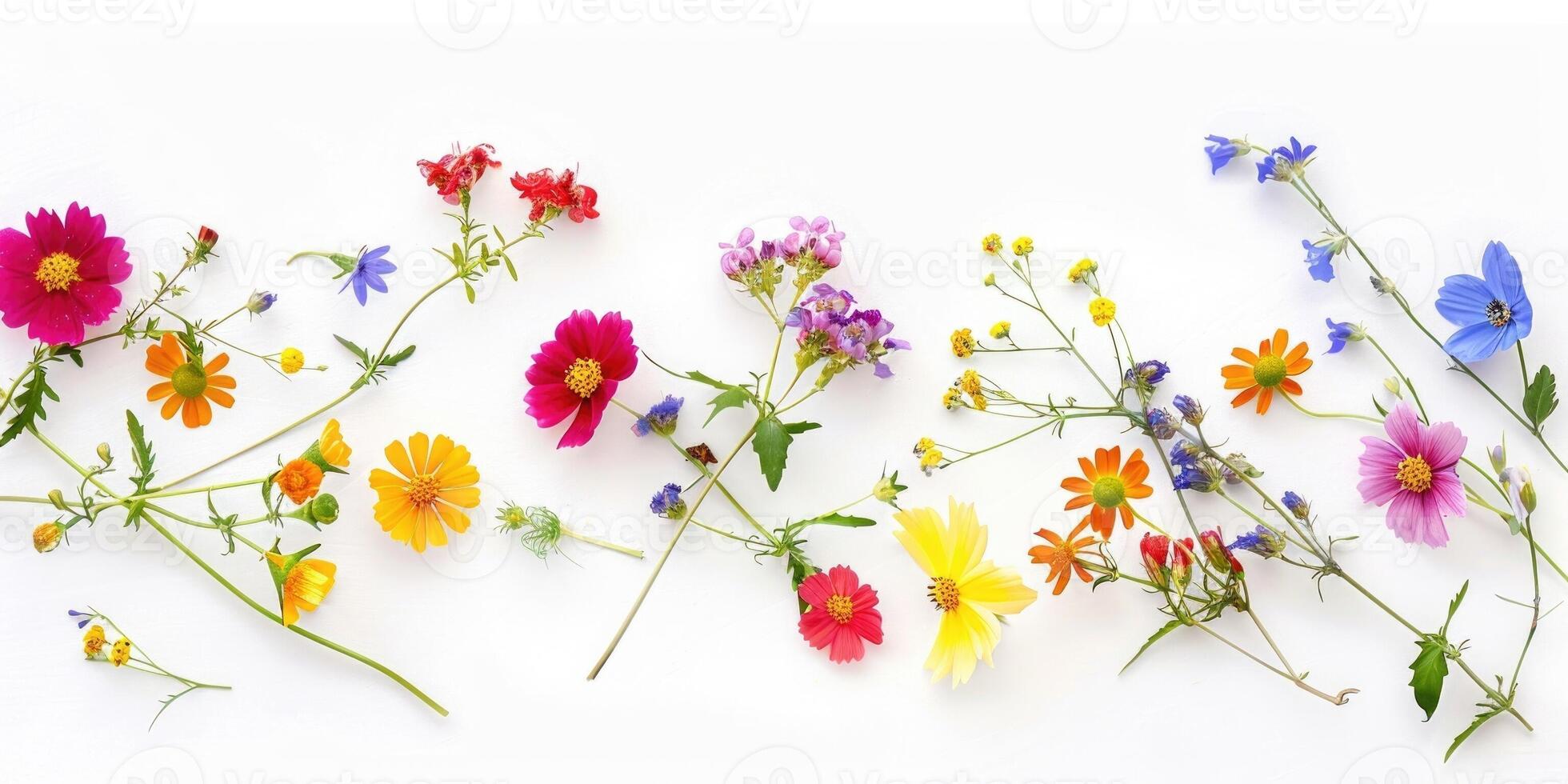 wildflowers decoration floral flatlay on white background photo