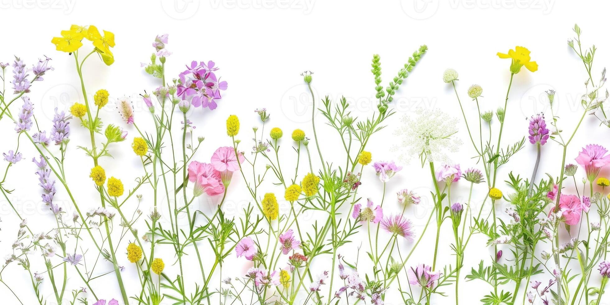 wildflowers decoration floral flatlay on white background photo