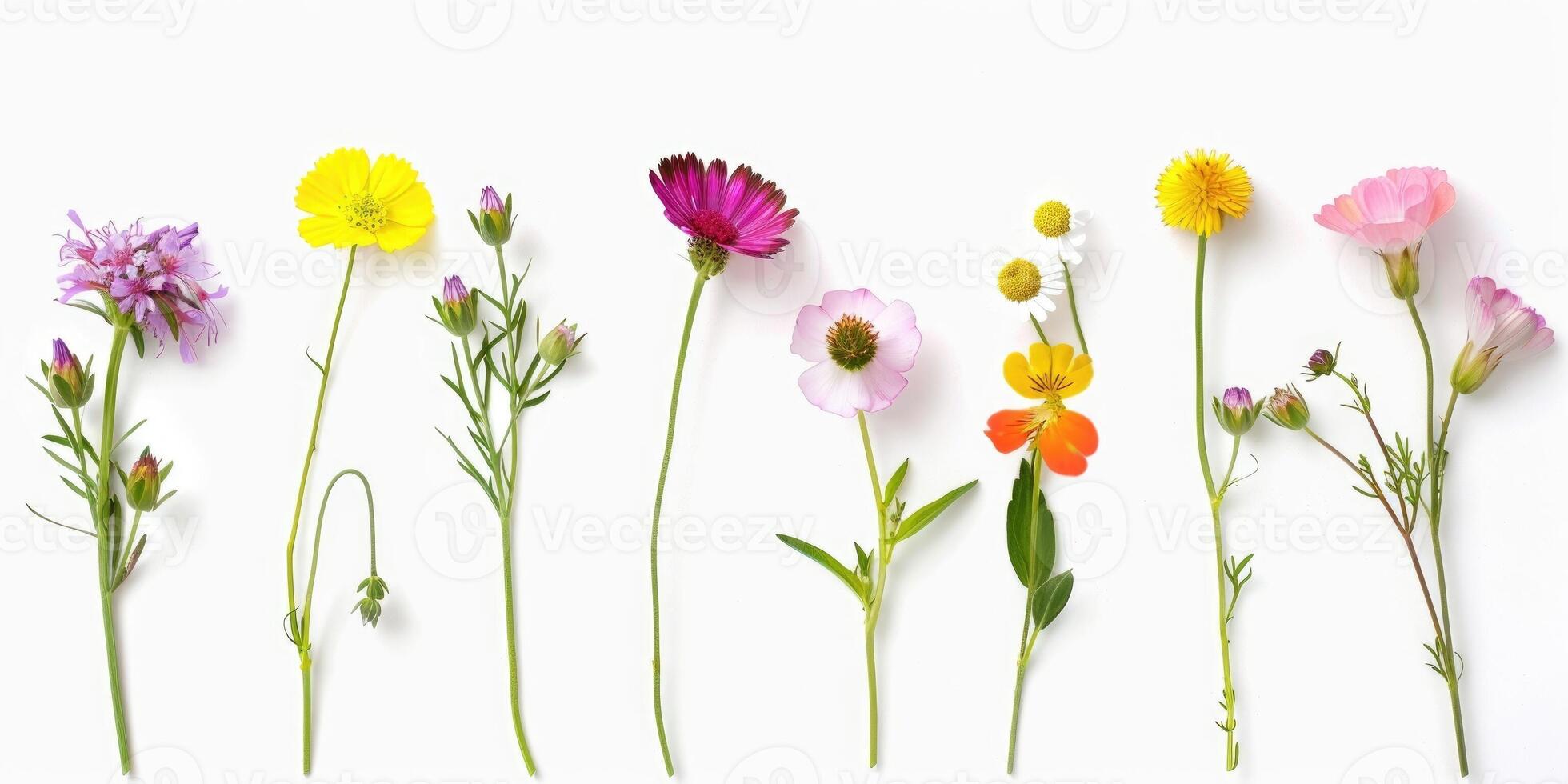 wildflowers decoration floral flatlay on white background photo