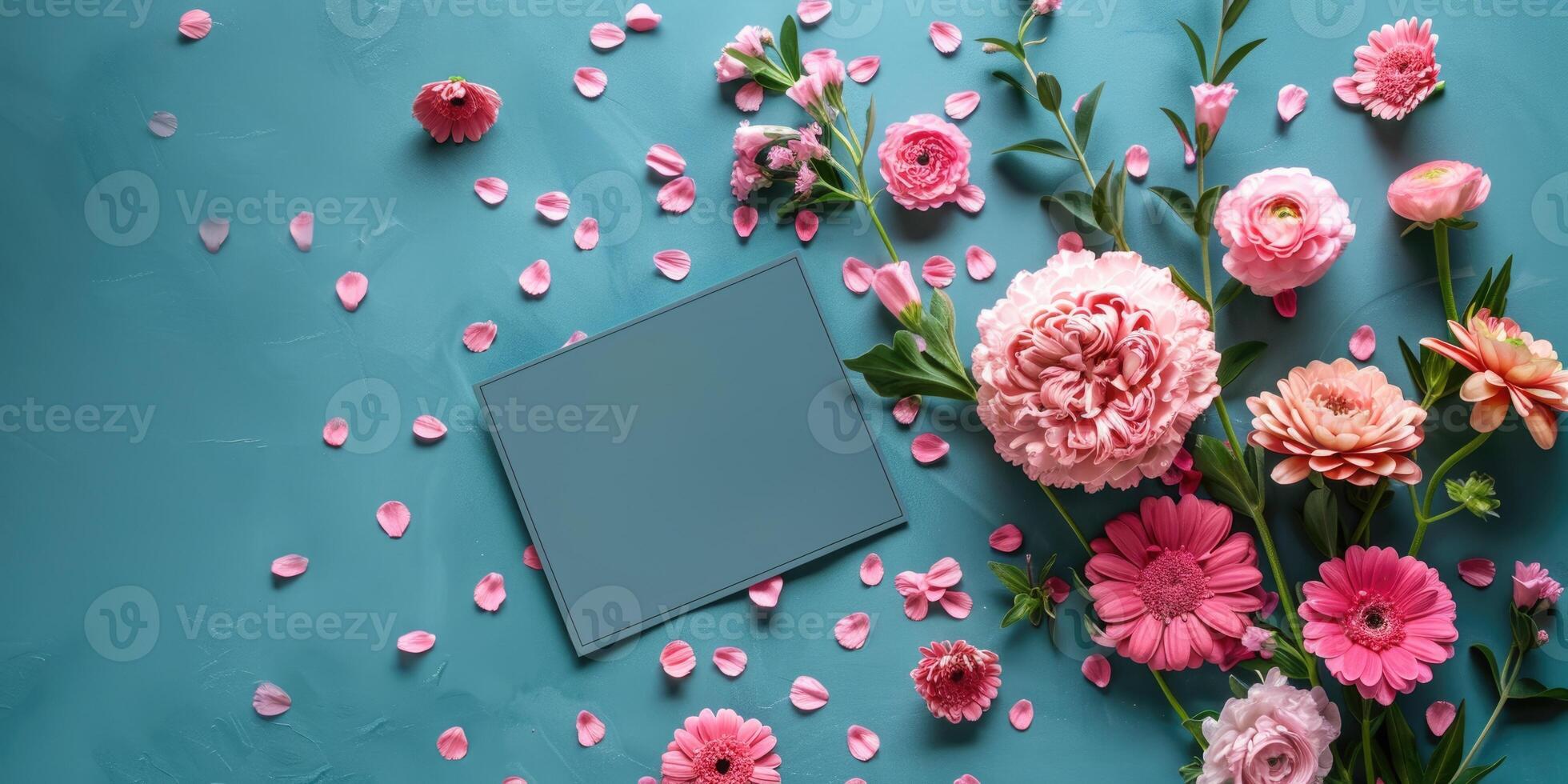 monther's day card mock up flower flatlay, ai photo