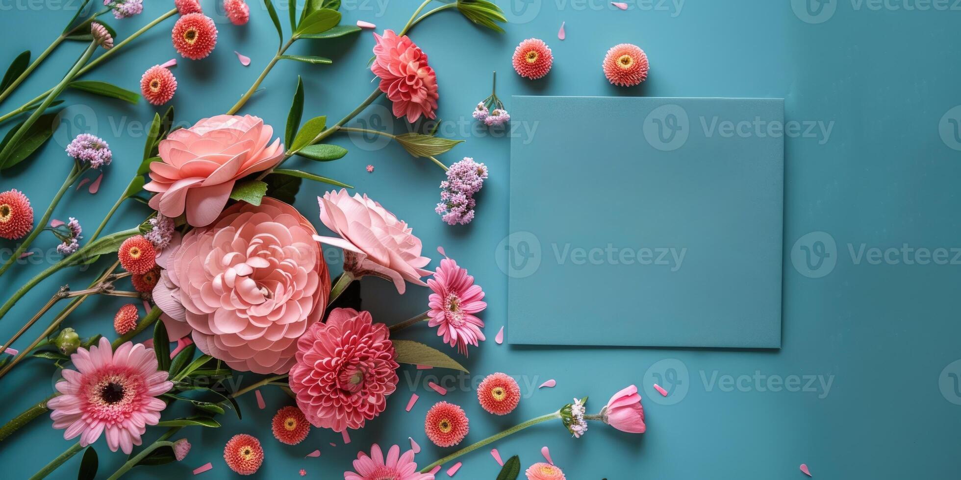 monther's day card mock up flower flatlay, ai 45361219 Stock Photo at