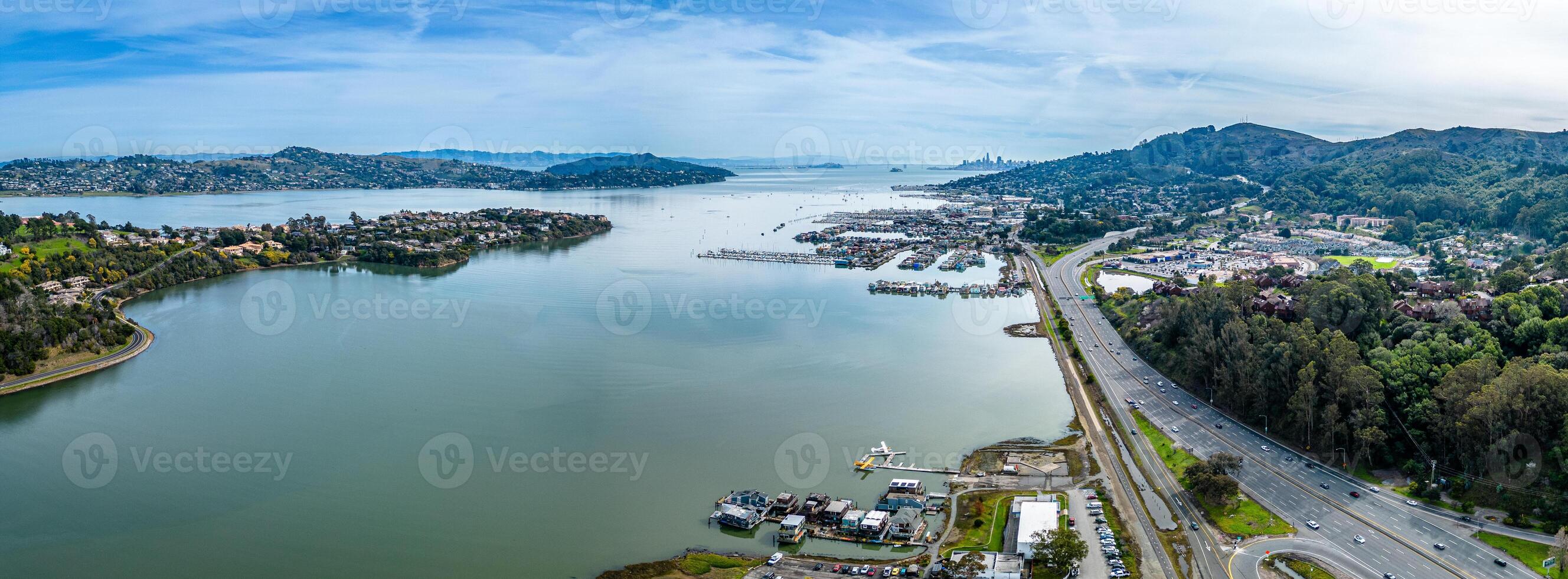 Sausalito Aerial Shot. San Francisco, Bay Area, Pacific Ocean. Scneic Panorama photo