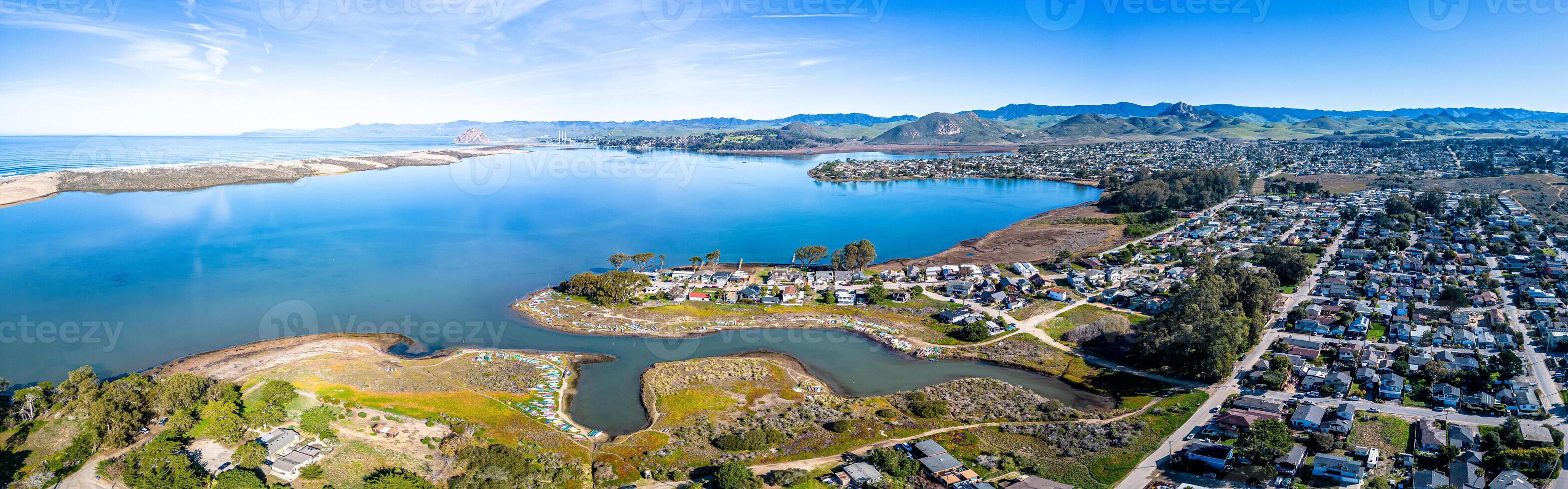 Morro Bay Aerial Panorama. Californan pacific coast. Beautiful scenic shot of the bay photo