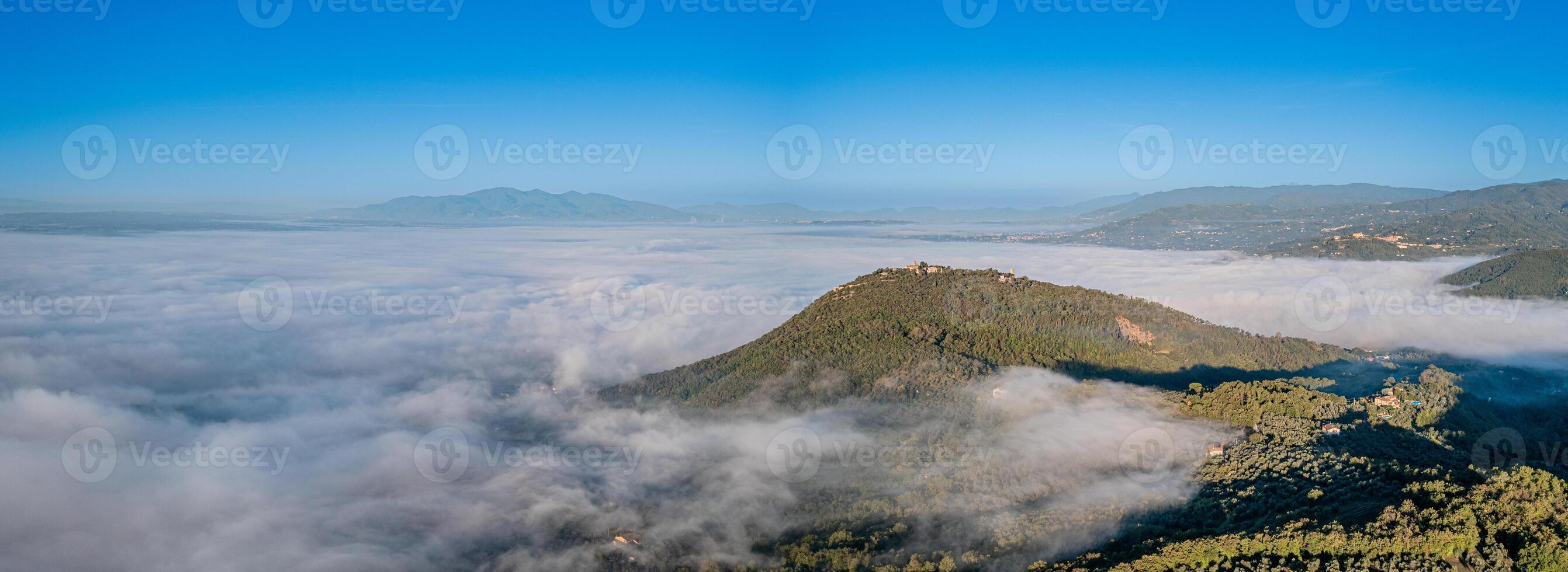 Tuscany hills sunset. Beautiful aerial shot of scenic landscape photo