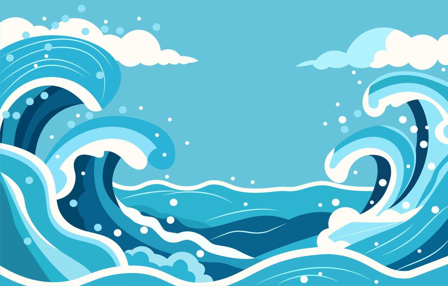 Nature Landscape Background with Big Sea Ocean Water Waves in Summer vector