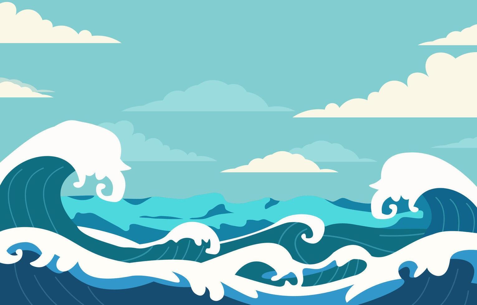 Nature Landscape Background with Blue Sea Ocean Water Waves in Summer vector