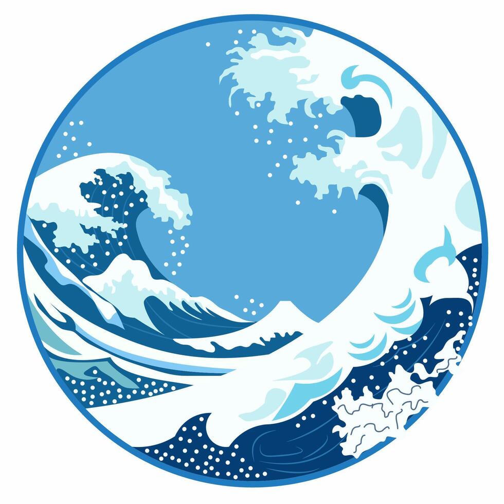 Circle Frame Background with Blue Sea Ocean Water Waves in Summer vector