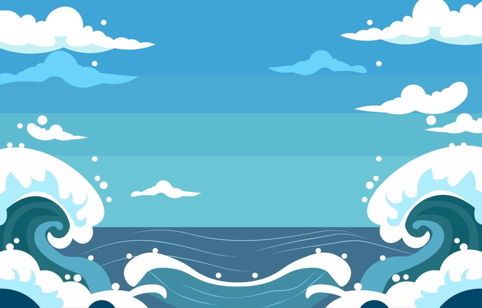 Sea Landscape Frame Background with Blue Ocean Waves in Bright Sky vector