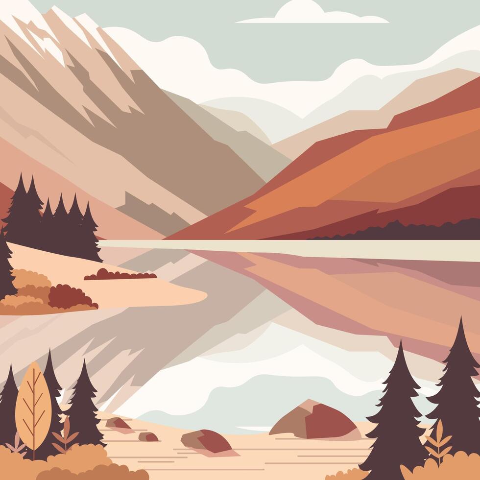 Rocky Mountain Scenery with Lake River and Pine Tree in Forest vector