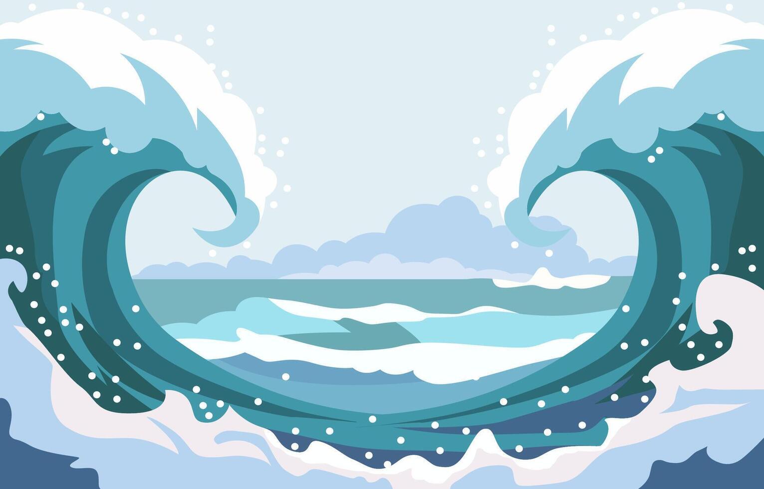 Nature Landscape Background with Big Sea Ocean Water Waves in Summer vector