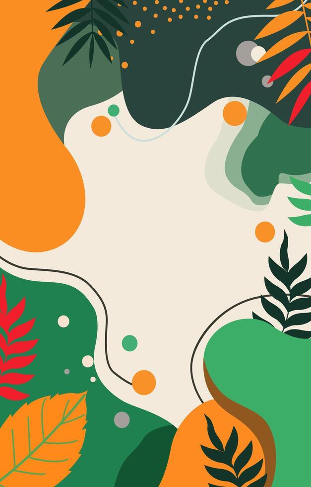 Green Fluid Frame Template Background with Leaf Decoration and Copy Space vector
