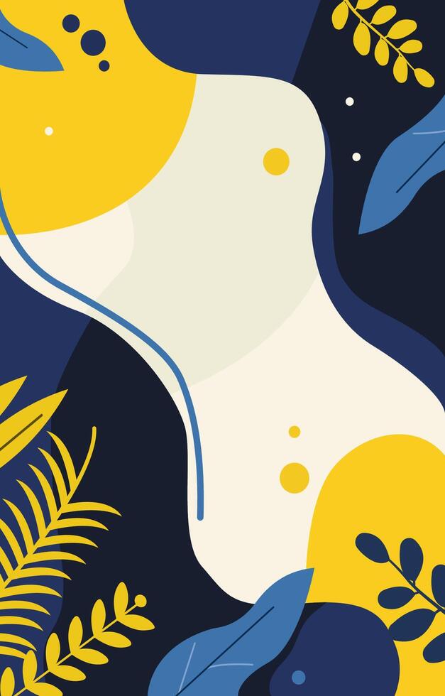 Blue Fluid Frame Background with Leaves Plant Decoration and Copy Space vector